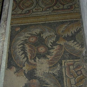 Remnant of the mosaic floor of the original 4th c. Church of the Nativity.