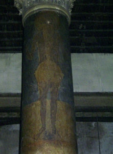 Crusaders decorated the 4th c. columns in the Church of the Nativity with pictures of the saints.