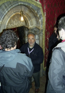 Pilgrims descending into the grotto where Jesus was supposedly born.